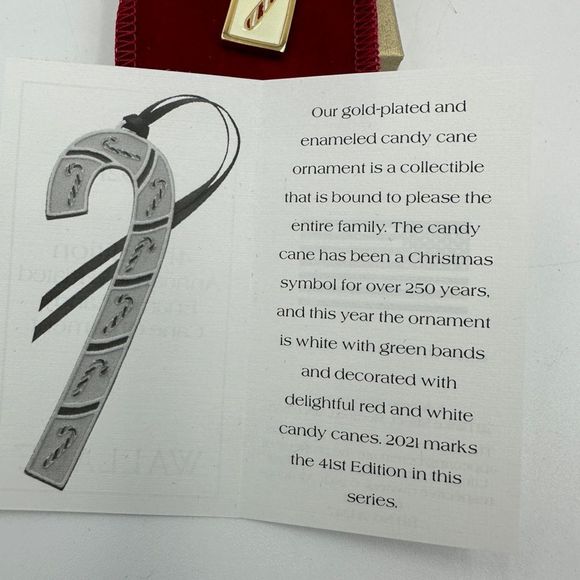 NIB!! Wallace 41st Edition Gold Plated & Enameled Candy Cane Ornament - Picture 5 of 7